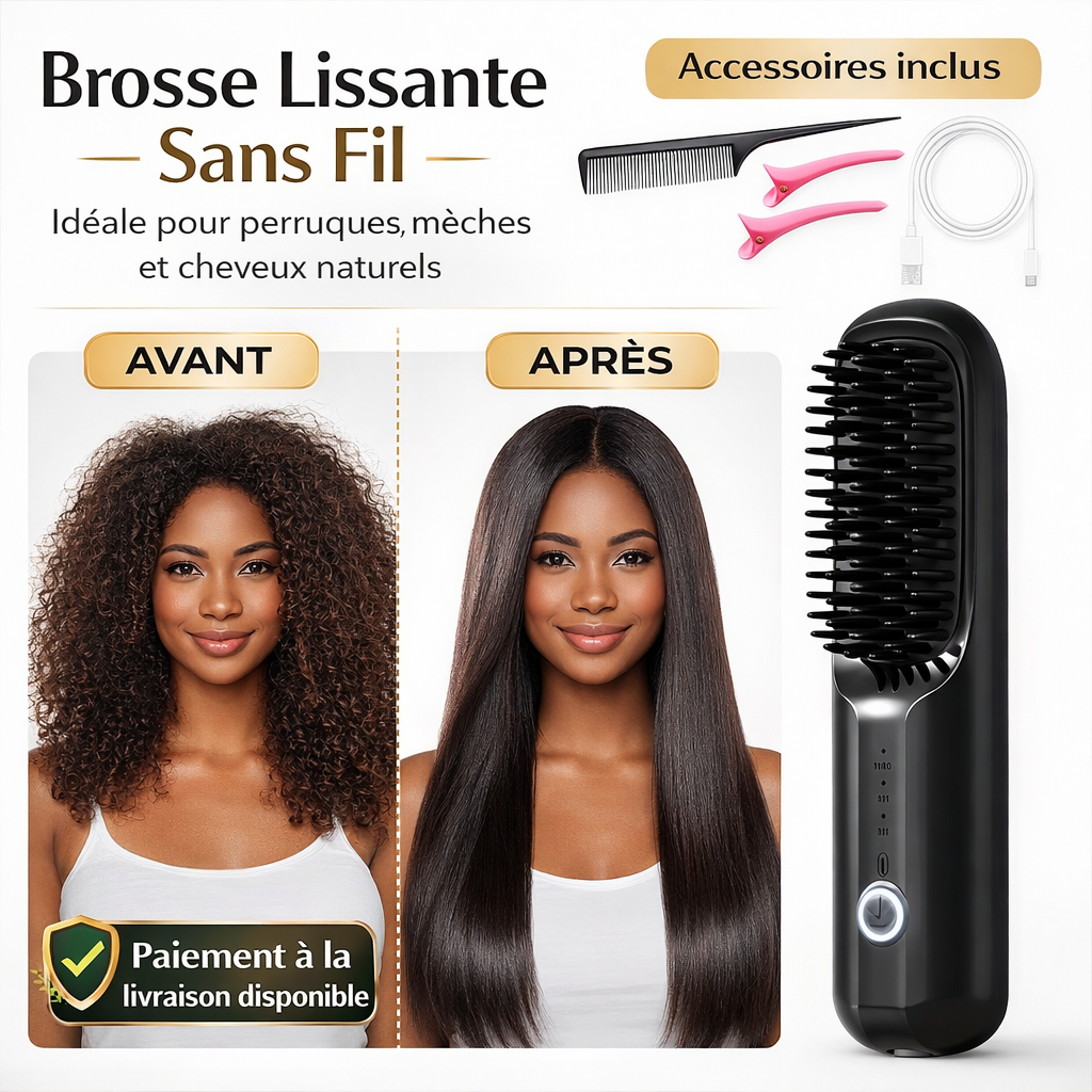 Brosse Lissante Sans Fil – Lissez Vos Cheveux ou Perruques en 5 Minutes