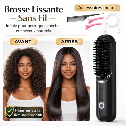 Brosse Lissante Sans Fil – Lissez Vos Cheveux ou Perruques en 5 Minutes